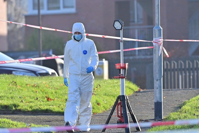 At the scene of the sudden death in the Edward Street area of Lurgan on Sunday.