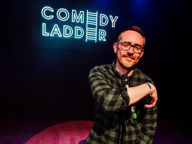 Antrim Man, Andy Gleeks MCing Antrim's Newest Comedy Club, Comedy Ladder