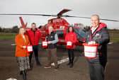 Briggs Equipment MD Ireland, Gary Clements, launches the partnership at the charity’s headquarters at the Maze with Emir McLaughlin, NW200 Event Manager, Mervyn Whyte, NW200 Event Director, John Calvin, Air Ambulance NI Engineer and Kerry Anderson, Air Ambulance NI Head of Fundraising. PICTURE BY STEPHEN DAVISON