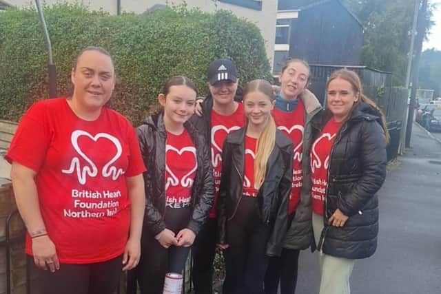 Louise Galloway and her team before setting off to walk the Stairway to Heaven in Fermanagh. Pic contributed by Louise Galloway