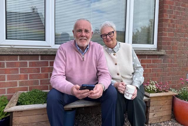 Northern Trust Health and Social Care users Roy (80) and Gloria Lowry (79) have been using the My Care app to access important health information, including appointments and some results.  Photo: NHSCT