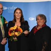 Lois Neely (Broughshane) was awarded with the Department of Agriculture, Environment and Rural Affairs Prize for top student on Level 3 Advanced Technical Diploma in Floristry course. Lois is congratulated by Martin McKendry (CAFRE Director) and Anne-Marie Grant (Floristry Lecturer, CAFRE).