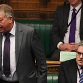 DUP MP Sammy Wilson, speaking alongside Gavin Robinson MP in the House of Commons, on a Brexit Withdrawal Agreement Bill debate in 2019. Both DUP men have raised issues around the Windsor Framework's limit on the ability of the UK government to legislate in Northern Ireland on issues such as immigration. Credit UK Parliament/Jessica Taylor