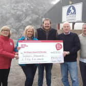 Pictured, from left, Valerie Saunders, NICHS Community Fundraising Co-ordinator, Lynda Domer, Office Administrator, Robert Simpson, Manager, and Edwin Boyd, Director, at Clogher Valley Livestock Producers, and Gareth McGleenon, NICHS Deputy Chief Executive.