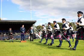 Mayor of Antrim and Newtownabbey, Councillor Mark Cooper, was Chieftain of the Day at the 2023 Ulster Pipe Band and Drum Major Championships.