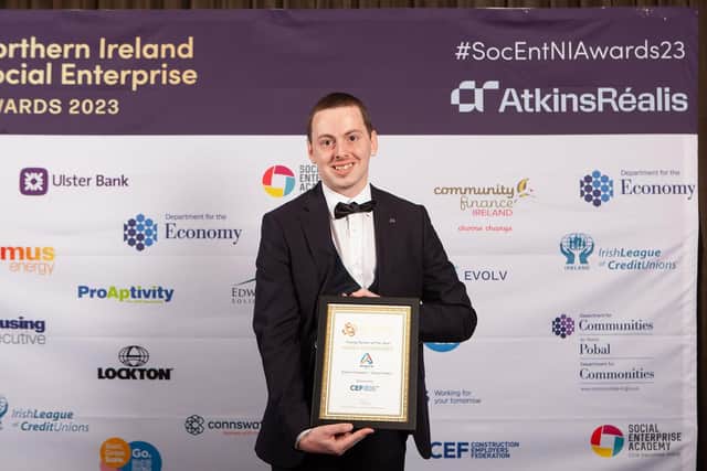 Robert Campbell, Co-Founder & Operations Director of Aspire Media N.I. CIC, attended the awards ceremony on October 27 at Crowne Plaza Belfast where he received the award from the award sponsors CEF Construction Employers Federation. Credit Ricky Parker