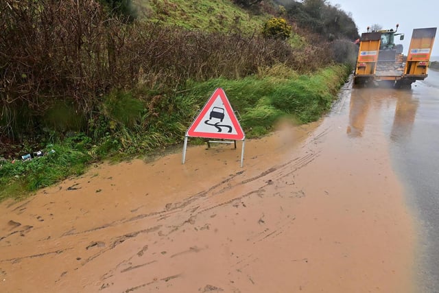 The Coast Road near Glenarm has been closed to traffic following a landslide.