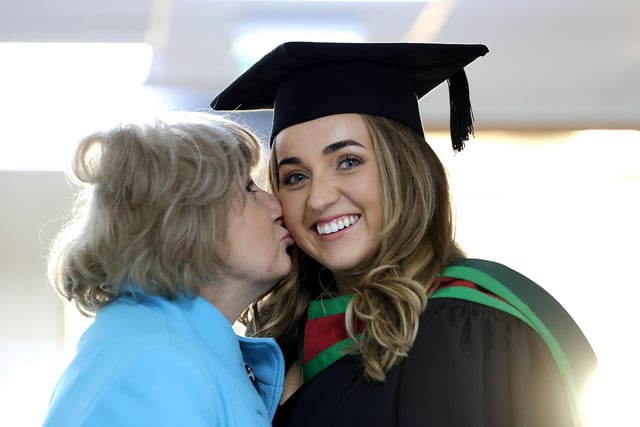 Amy Connolly from Galway graduates with Masters in Biomedical Science from the Ulster University Coleraine at the Graduation Winter Ceremony on Wednesday morning. Amy gets a kiss from her mum Paula Connolly.