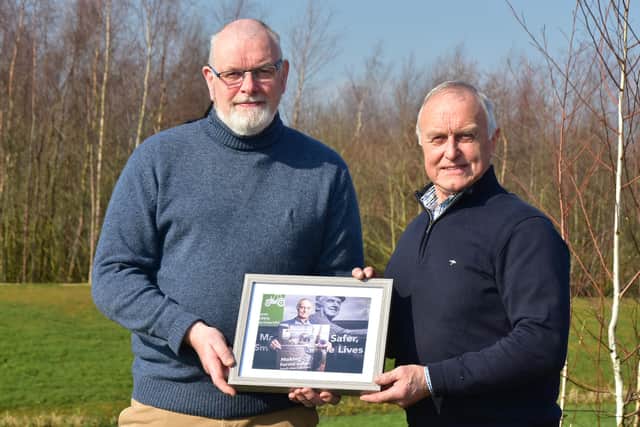 Dr Bryan Monson, HSENI Deputy Chief Executive, and Denis Minford launch farm safety campaign. Pic credit: HSENI