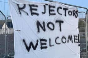 One of the banners that appeared in Millmount Village. Pic credit: Castlereagh News