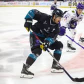 Belfast Giants’ Ben Lake with Glasgow Clan’s Darien Kielb during Sunday’s Challenge Cup game at the SSE Arena, Belfast. Photo by William Cherry/Presseye