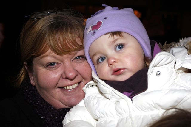 Linda Smyth and Rhianna McAuley watch the switch on of the Christmas lights in Garvagh back in 2008