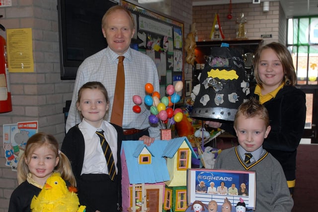 Mr Terry Shields, principal of King's Park Primary School with the overall winners of the 'design a real egg for Easter' competition in March 2010. They are Catherine Cowan, Leah Henning, Ethan Thompson and Chloe Leathem.