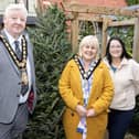 The Mayor, Councillor Steven Callaghan and Deputy Mayor, Councillor Margaret-Anne McKillop pictured with Ruth McNeill of the Armoy Community Association who joined the Deputy Mayor on Saturday for the start of her December walking challenge for RNLI. Credit McAuley Multimedia