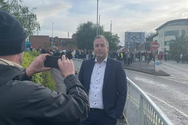 Lagan Valley MLA Paul Givan attended the protest held in Lisburn City Centre. Pic credit: Paul Givan