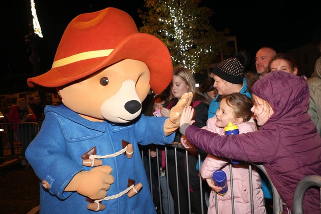 Paddington Bear greets young fans at the Ballyclare Christmas switch-on.