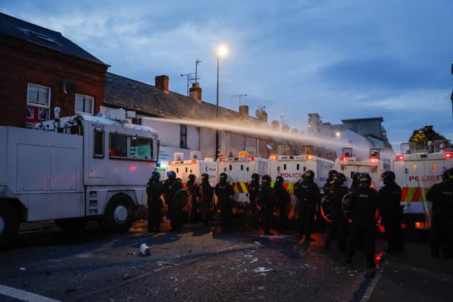 Police in Ballymena during public unrest in June. Picture: Press Eye