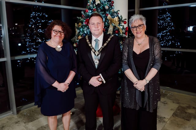 Julie Graham, Action Deaf Youth; the Mayor of Antrim and Newtownabbey, Councillor Mark Cooper and Michelle Hull, Action Deaf Youth.