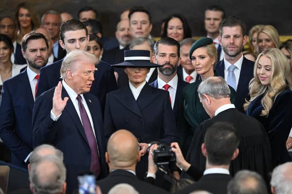 Donald Trump is sworn in as the 47th US President in the US Capitol Rotunda in Washington, DC, on January 20, 2025. (Photo by SAUL LOEB / POOL / AFP) (Photo by SAUL LOEB/POOL/AFP via Getty Images)