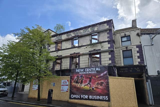 The former Commercial Hotel, also formerly The Wilton Cross, The Ceili House Bar, The Premier and The Manhatten at Church Place, Lurgan which is currently undergoing a £900k rebuild.