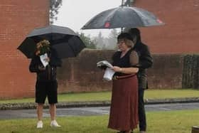 Leckagh Neighbourhood Partnership Secretary Lisa Brown addressing those who attended the Thanksgiving Service on Sunday.