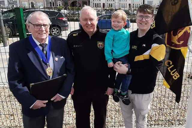 Four generations of McCloys at opening day: President Uel McCloy pictured with his son Gary McCloy, grandson Aaron McCloy and great grandson Ray McCloy. Credit Donna McCloy