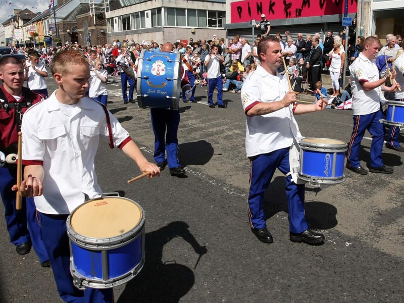 Ballyclare Protestant Flute Band on parade in Larne. NT29-009FP