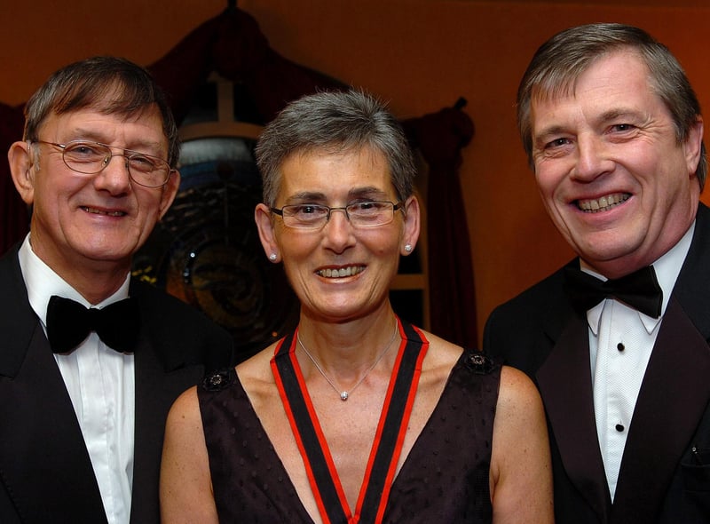 Margaret Hamilton, president of the Rainey Old Pupils Association with special guest Carl Monteith and her husband Keith at the Association's annual formal in 2007.