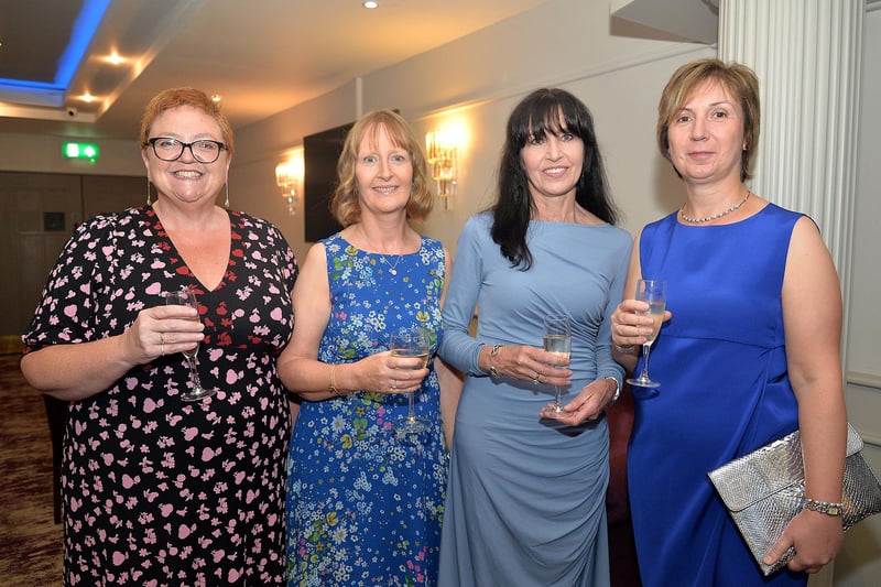 Pictured at the Lurgan College 150th annversary dinner on Friday evening are from left, Tara Wilkinson, Suzanne McComb, Janice McCusha and Sharon Taylor. LM25-206.
