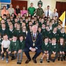 The Mayor, Councillor Steven Callaghan, joins the children of St. Patricks Primary School Portrush coaching staff and teachers as the teams played in the All-Ireland Olympic handball Finals last month. CREDIT CAUSEWAY COAST AND GLENS COUNCIL