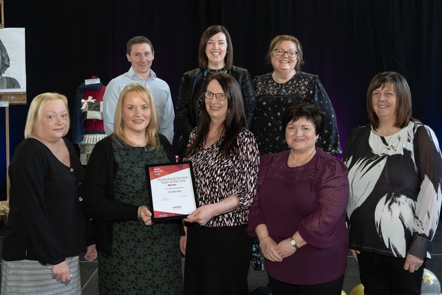 The Professional Services Team of the Year accolade went to MIS. The award was presented to Suzanne Graham, Aileen O’Boyle, Cara Reynolds, Mary McCloskey, Anne-Marie Pennycook, Adele Brennan, Marie McMullan, Bronagh Williams, Glenyss Glass and David McQuillan.