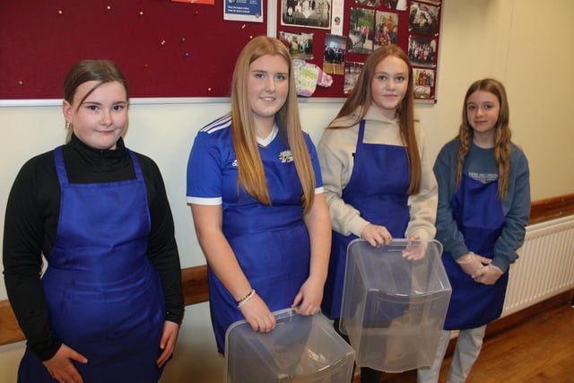 Helping out at the Legananny Accordion Band big breakfast, Faith Callaghan, Holly Bingham, Lucy Adams and Sienna Martin.