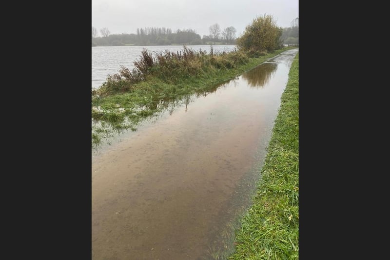 Pathways at Craigavon City Park is flooded as the lakes spill over due to heavy rain.