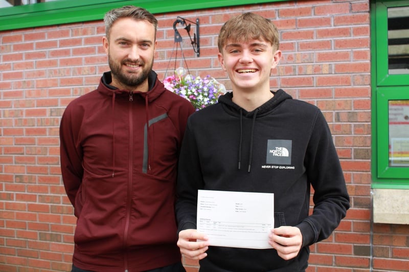 NIFL Scholarship Programme student, Tommy Connolly, celebrates his results with his tutor, Mark Patton. Tommy joined ICD for Sixth Form to study a BTEC National Extended Diploma in Sport. He will progress to the University of Ulster to study Sport.