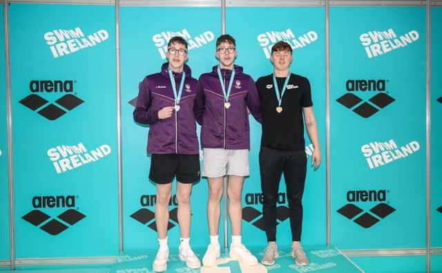 400m Freestyle podium winners - first place Daniel (centre); second Nathan (left) and Finn McGeever (right). Picture: Swim Ireland