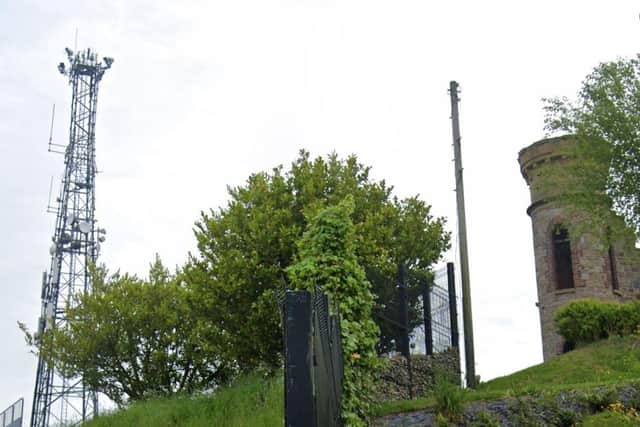A large telecommunications mast is towering over the ancient Hill of the O’Neill site in Dungannon. Credit: Google
