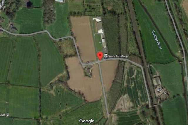 Emergency services attending the scene of a suspected plane crash near Tandragee, Co Armagh. photo courtesy of Google