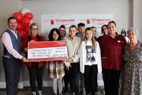 Cheque presentation at Ratheane Care Home, Coleraine, with Macklin family, Candice’s family and Katrina Hughes from Air Ambulance NI. CREDIT AANI