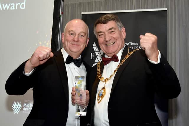 Mayor of Mid & East Antrim Borough Council Alderman Noel Williams was on hand to present the prestigious Lifetime Achievement Award to winner, David Hunter. LT48-208.