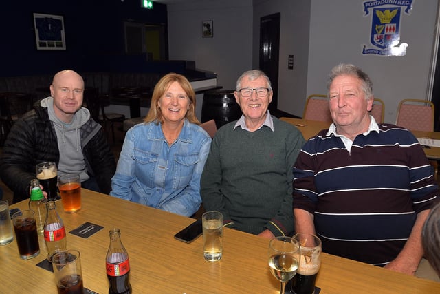 Getting their quiz heads on at the Portadown College Rugby charity table quiz are from left, Tim Vennard, Alison Martin, Jimmy Woods and Robert Martin. PT43-212.