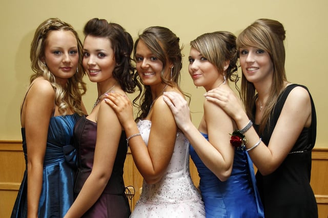 Stephanie Nevin, Cora-Lee Johnston, Lauren McKinney, Claire Brereton and Rebecca Duff pictured during the Coleraine High School 5th form formal at the Royal Court Hotel in 2009.