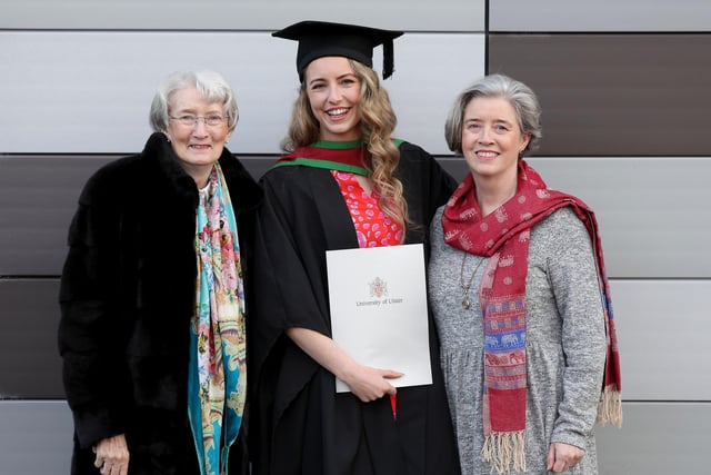 Abigail Ryan from Waterford graduates with a Masters in Biomedical Science from the Ulster University Coleraine at the Graduation Winter Ceremony on Wednesday morning. She is pictured with her grandmother Breda O’Shea and mum Aine Ryan.