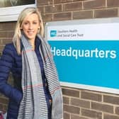 Upper Bann MP Carla Lockhart outside the Southern Health and Social Care Trust headquarters at Craigavon Area Hospital, Lurgan Road, Portadown, Co Armagh.