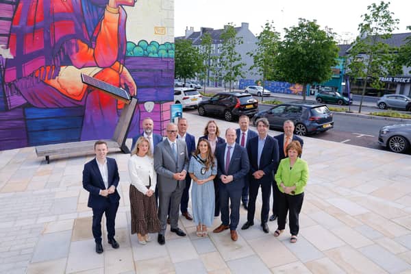 Lord Mayor, Councillor Sarah Duffy, welcomed Communities Minister Gordon Lyons to Banbridge on Wednesday to celebrate the completion of the £6m public realm scheme.