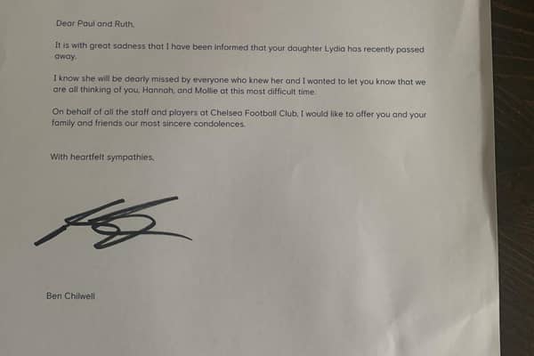 Ben Chilwell's letter to the Ross family. Credit Paul Ross X account