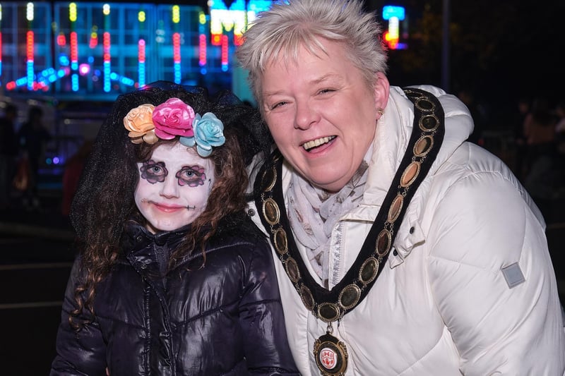 The Deputy Chair of Mid Ulster District Council, Councillor Meta Graham attends the Maghera Halloween Hooley and Fireworks event at Maghera Leisure Centre