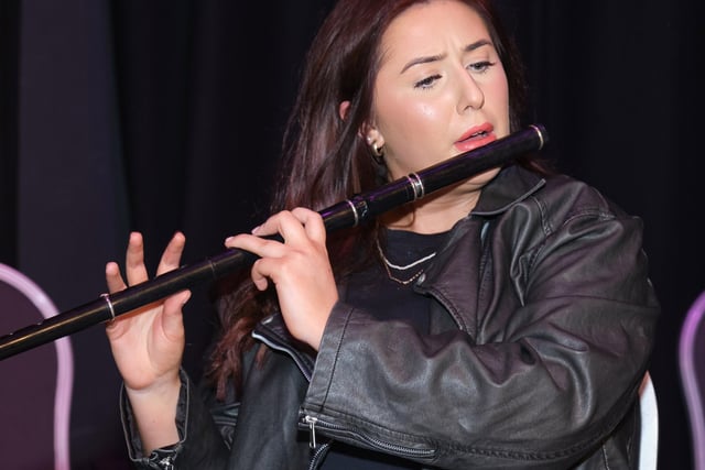 One of the flautist at the Seisiún Mór charity night in Seamus Heaney Homeplace.