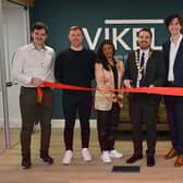 L-R Robert Stewart, Chief Technology Officer (CTO), Vikela; Oisin Lappin, ScaleX Investments; Jessica Sue Rasmussen, Two Magnolias Venture Capital; The Mayor of Ards and North Down, Councillor Alistair Cathcart; Peter Gilleece, Founder & CEO, Vikela; Leslie Orr, Director, ADS Northern Ireland and Jenny Gregg, Chief Operations Officer (COO), Vikela.