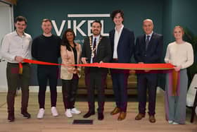 L-R Robert Stewart, Chief Technology Officer (CTO), Vikela; Oisin Lappin, ScaleX Investments; Jessica Sue Rasmussen, Two Magnolias Venture Capital; The Mayor of Ards and North Down, Councillor Alistair Cathcart; Peter Gilleece, Founder & CEO, Vikela; Leslie Orr, Director, ADS Northern Ireland and Jenny Gregg, Chief Operations Officer (COO), Vikela.