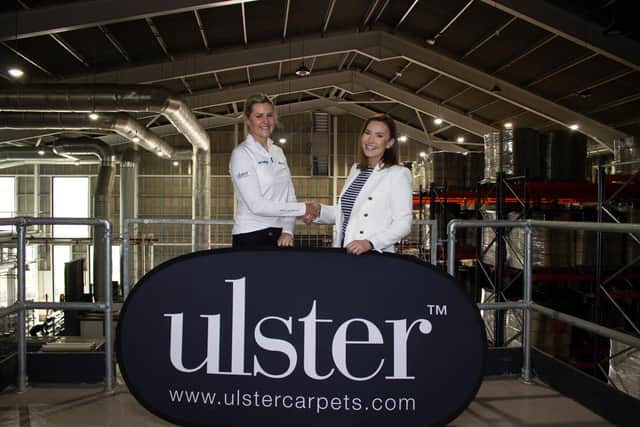 Olivia Mehaffey marks the extension of her sponsorship with Ulster Carpets with Katherine Heatrick, Marketing Manager. Picture: Ulster Carpets